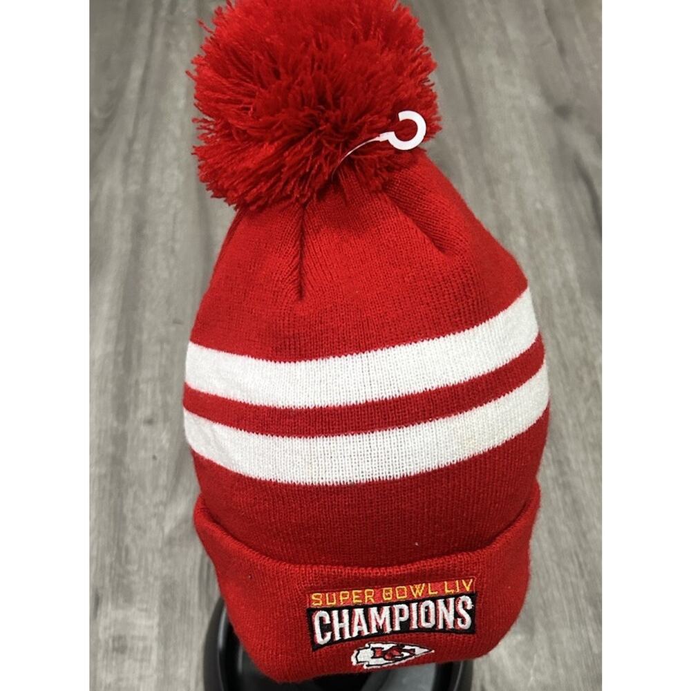 Kansas City KC Chiefs Super Bowl LIV Champions NFL New Era Pom Beanie Hat Cap